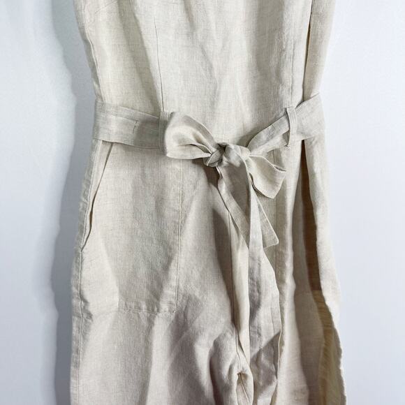 Reformation 2 Oatmeal Cream Naomi Linen Wide Leg Sleeveless Tie Waist Jumpsuit - Picture 5 of 13